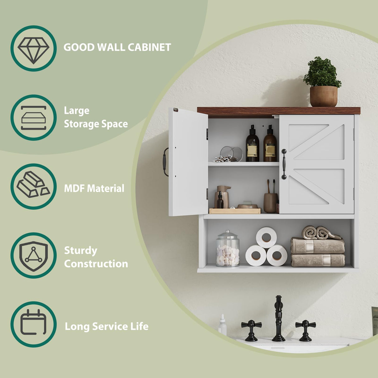 Smuxee Farmhouse Bathroom Cabinet Wall Mounted, Bathroom Medicine Cabinet with Adjustable Shelf, Bathroom Cabinet for Bathroom, Living Room, Laundry Room Smuxee