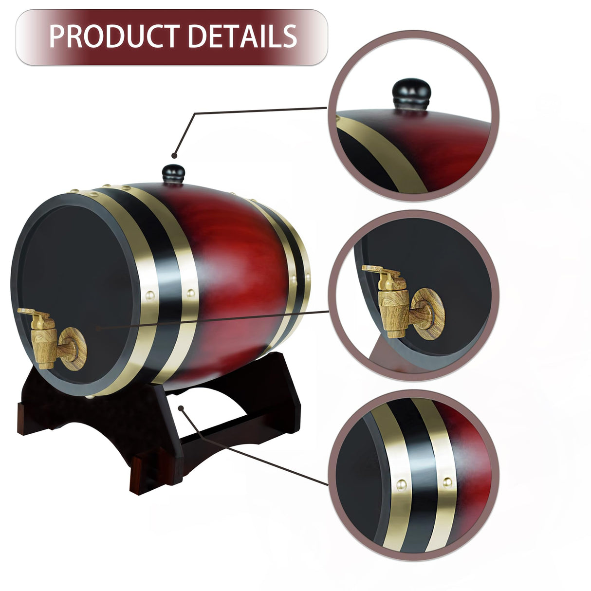 1.5L Whiskey Barrel Dispenser Oak Aging Barrels Home Whiskey Barrel Decanter for Wine, Spirits, Beer, and Liquor (Red Wine) Aimee_JL