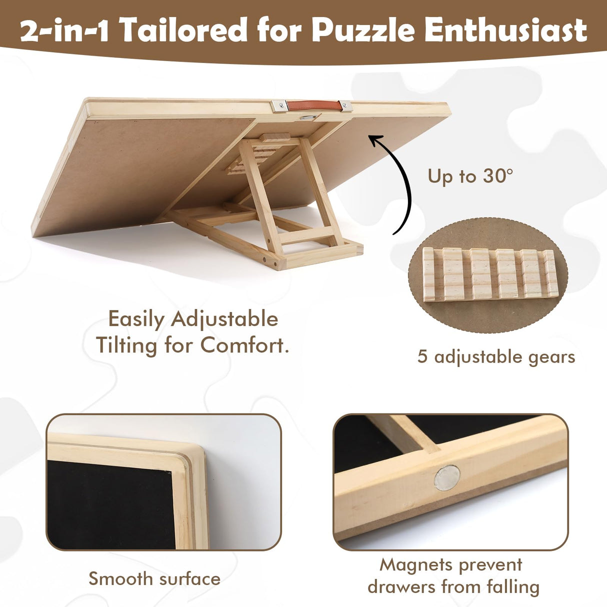 Rotating Puzzle Board 1500 Pieces - Adjustable Puzzle Table with Drawers & Dust Cover, 27x35 Inch Portable Wooden Jigsaw Board, Ergonomic Tilt for Adults, Gift for Mom Kids Wdmiya