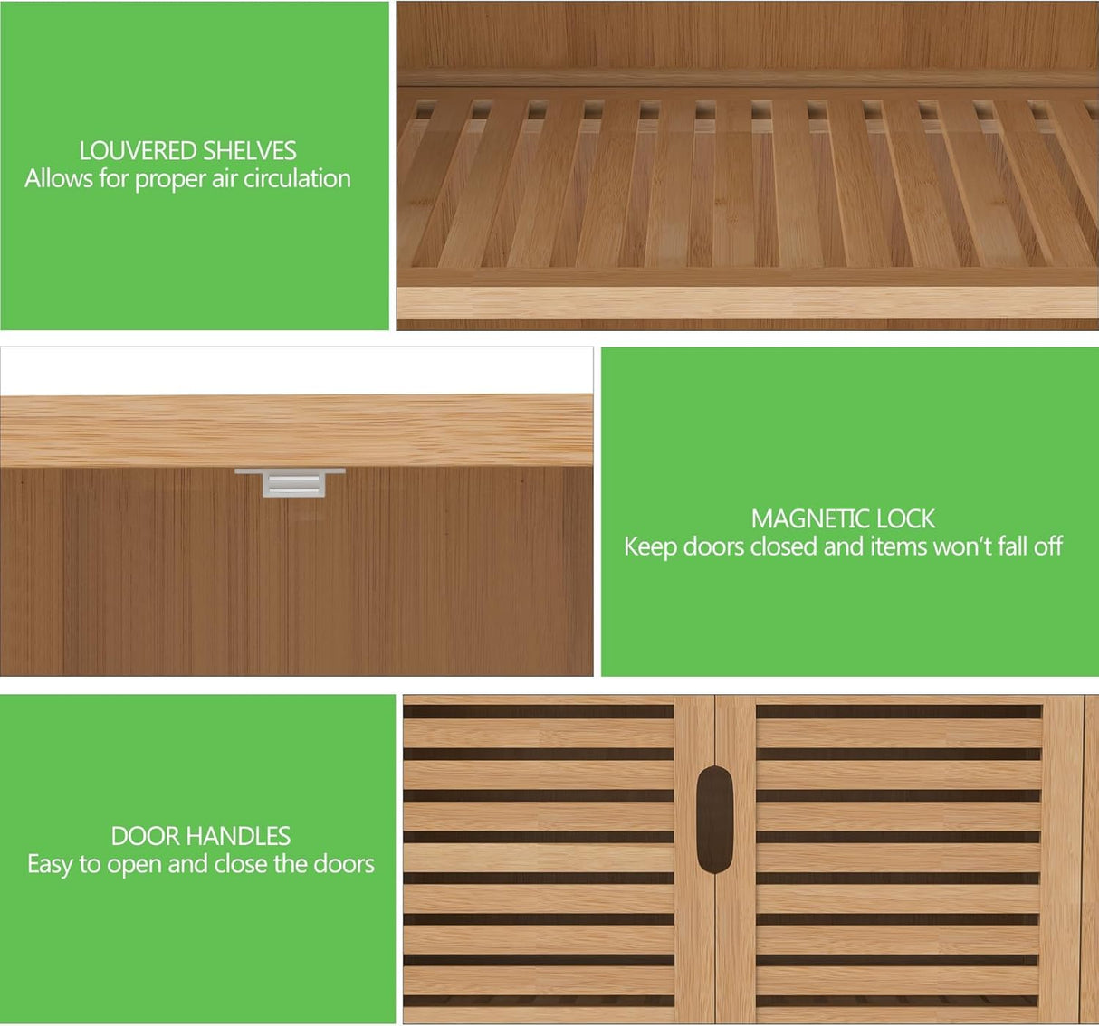 FoverOne Bamboo Bathroom Storage Cabinet with 2 Doors, Bathroom Floor Freestanding Cabinets Organizer for Living Room, Kitchen, Entryway FoverOne