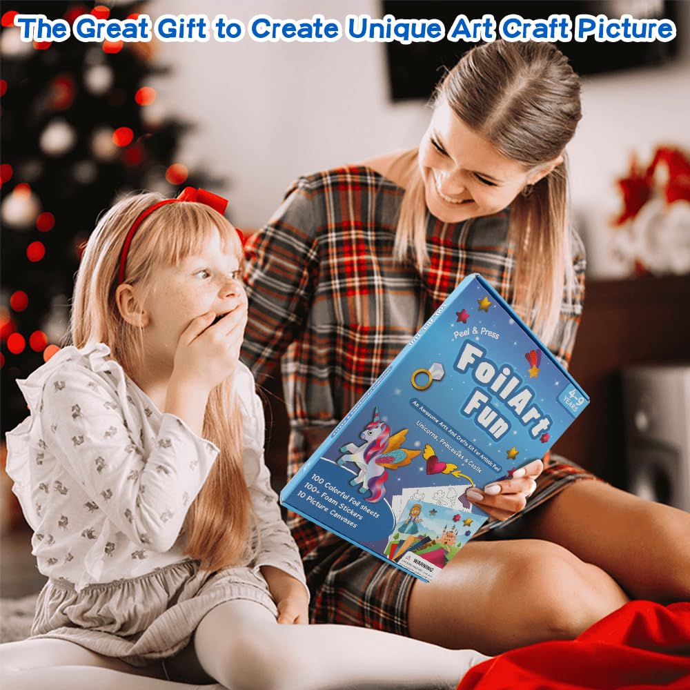 Foil Arts Kit for Girls Arts and Crafts for Girls 4 5 6 7 8 Fun Activity Set for Girls DIY Creative Birthday Gifts for Girl Boy Fun Craft Kits for Christmas Valentines Easter No Mess Art for Girl Blue ysuwekslu