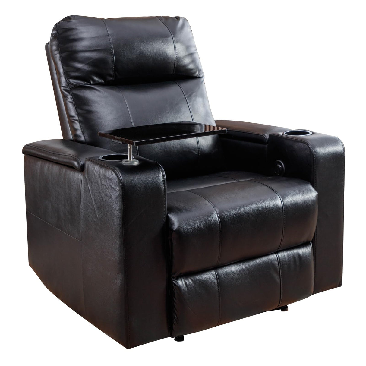 ANJ Power Recliner Chair with USB Ports, Faux Leather Home Theater Seating with Swivel Tray Table, Electric Movie Reclining Chairs with Cup Holders, Hidden Arm Storage (Black) ANJ
