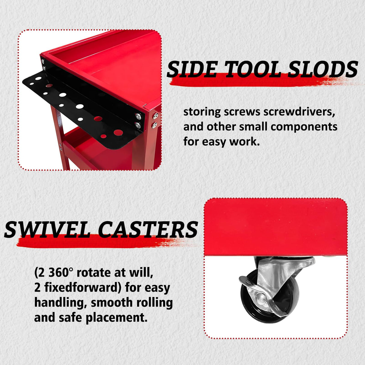YATOINTO Updated Rolling Tool Cart 330LBS Metal 3 Tier Rolling Cart Carts with Wheels Heavy Duty Utility Carts, Ergonomic Handle Rolling Mechanic Tool Cart Storage Organizer for Warehouse Garage YATOINTO