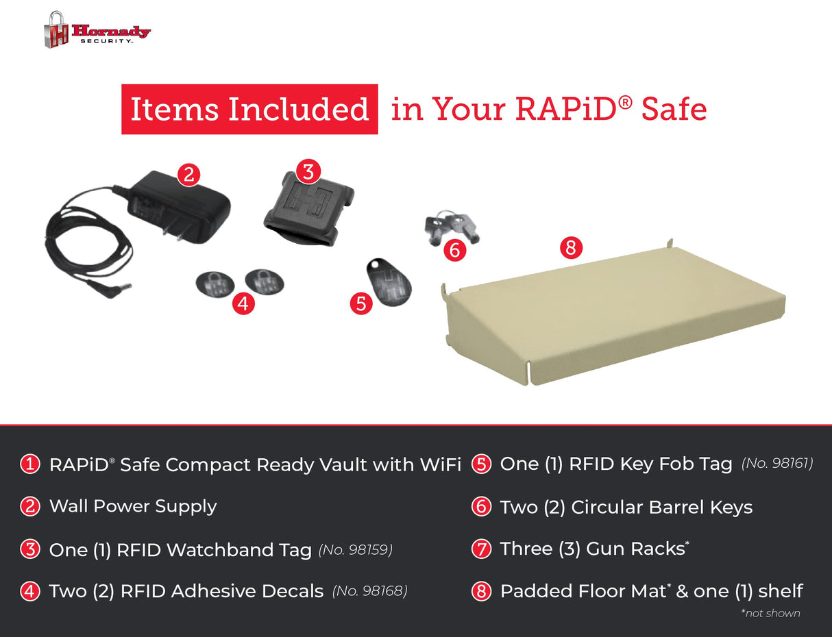 Hornady Rapid Safe Compact Ready Vault with WiFi - Safely Keep Tabs on Your Safe with Your Smartphone - RFID Technology for Touch Free Access & Heavy-Duty Steel Housing to Protect Valuables, 98196WIFI Hornady