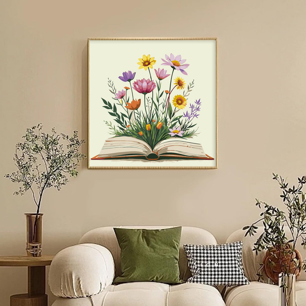 Framed Paint by Numbers Kit for Adults Beginner & Kids Ages 10-13, Books Easy Paint by Numbers with Frame, Flowers Acrylic Adult Painting by Number Kits on Canvas Framed for Gift Decor 10 x 10 Inch Camocin