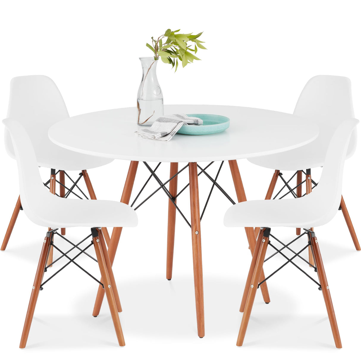 Best Choice Products 5-Piece Dining Set, Compact Mid-Century Modern Table & Chair Set for Home, Apartment w/ 4 Chairs, Plastic Seats, Wooden Legs, Metal Frame - Brown/White Best Choice Products
