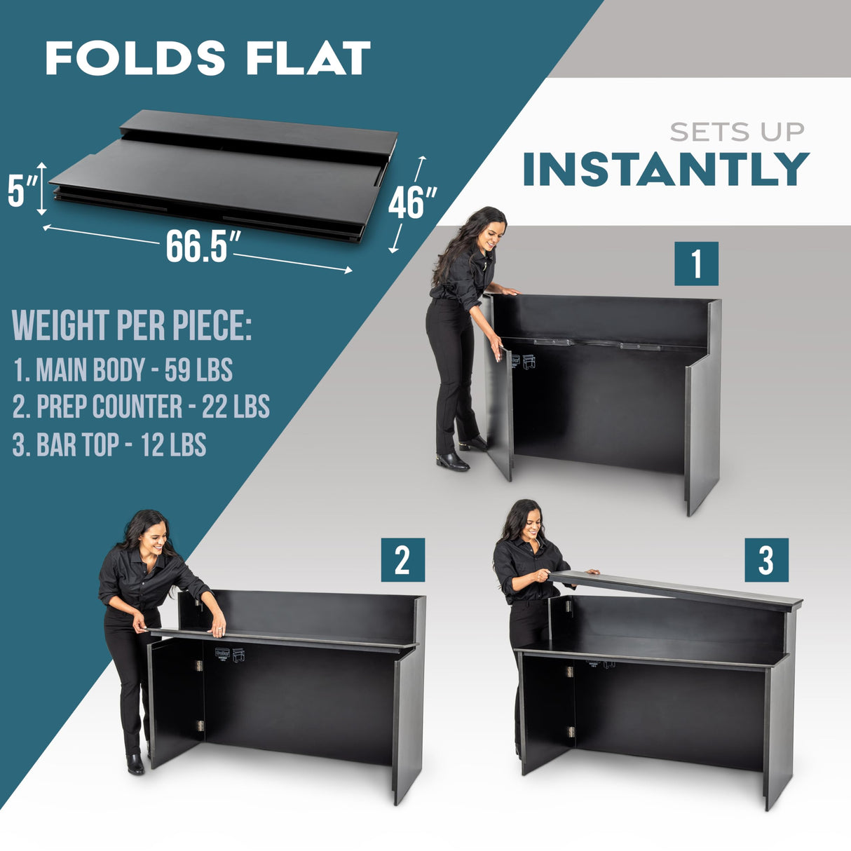 GoBar Elite Portable Bar Table for Events - Foldable Commercial Grade Wood - Mobile Bartending Station GoPong