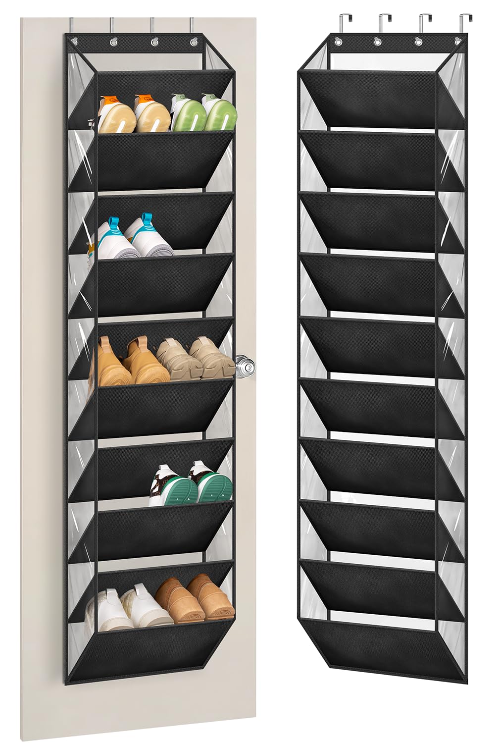 AOODA 10 Tier Clear Over the Door Shoe Organizer Storage, Deep Pockets Large Hanging Shoe Rack for Closet Door, Fit 20 Pairs Shoe Holder Hanger for Sneakers, Boots (Black) AOODA