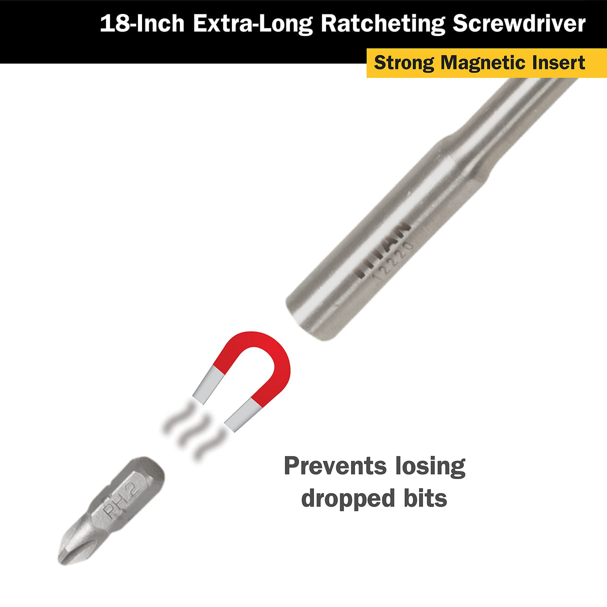 Titan 12218 Screwdriver12-Piece 18-Inch Extra Long High-Torque Ratcheting Screwdriver Titan