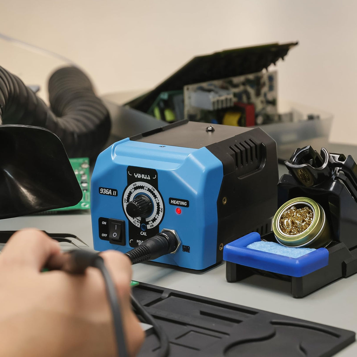 YIHUA 936A II Soldering Iron Station Kit, 65W with Intelligent Working Light. Easily Adjustable from 392℉~896℉. With Plug-in Iron Handle, a Solder Iron Stand, Solder Wire & 5 extra Solder Tips. YIHUA