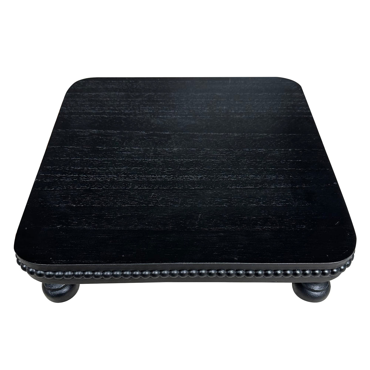 dwellington Farmhouse Display Wood Riser, 12" Decorative Black Beaded Pedestal Stand, Square Tiered Tray Decor for Kitcher Decor, Countertop dwellington