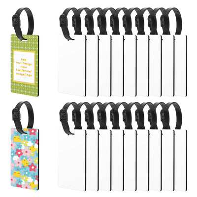 20pcs Sublimation Blanks Luggage Tags with Strap, White Blank Backpack Travel Bag Baggage Tags Double Sided Rectangle Name ID Card Label Tag Perfect to Quickly Spot Luggage Suitcase