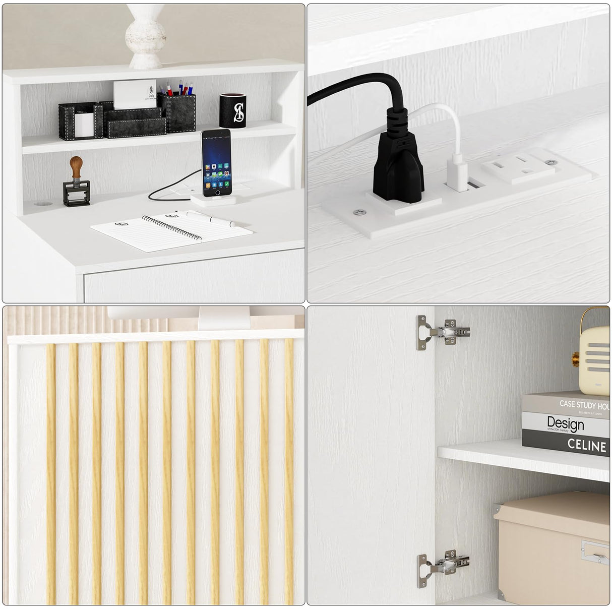 TUSY Small Reception Desk with Counter, 39.4" H Front Desk with Storage Drawers, Reception Counter with LED Lighting, Checkout Counter for Salon, Lobby – White (47.2" W x 18.9" D x 39.4" H) TUSY