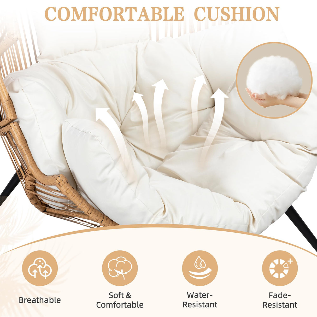 Vongrasig Wicker Egg Chair PE Rattan Chairs with Cushion, Oversized Patio Lounge Chair for Indoor, Outdoor, Balcony, Backyard, Garden, Living Room, Beige Vongrasig