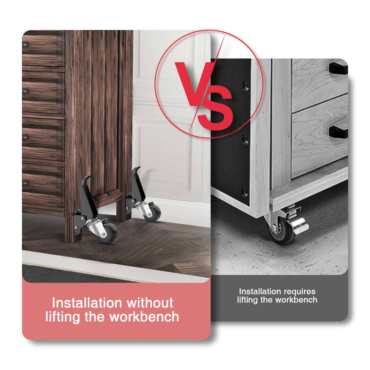 DOZAWA Workbench Stepdown Caster, 700 Lbs Casters Wheels Set of 4 Heavy Duty Steel, 2.5" All Steel Construction Urethane Wheels with Screws & Screwdriver DOZAWA