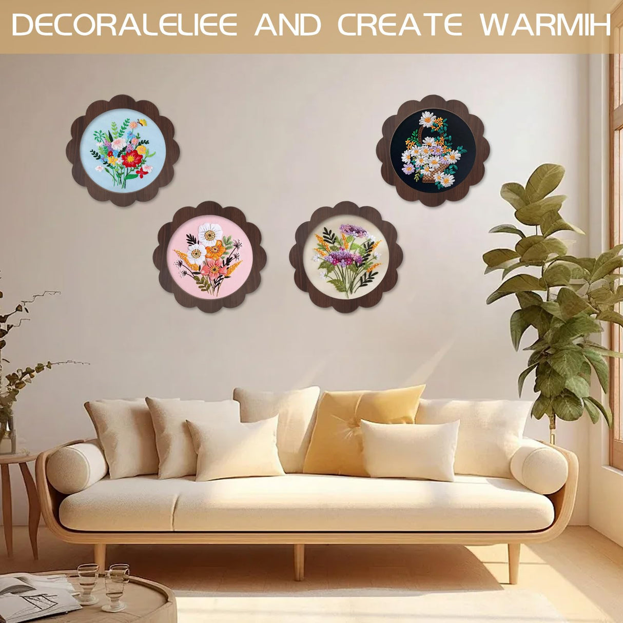 4 Sets Wood Embroidery Hoop Frame 8 Inch Sunflower Embroidery Display Frame Large Round Wooden Embroidery Frame for Finished Cross Stitch Hoop Frame DIY Decor Sewing Ornaments WHXGG
