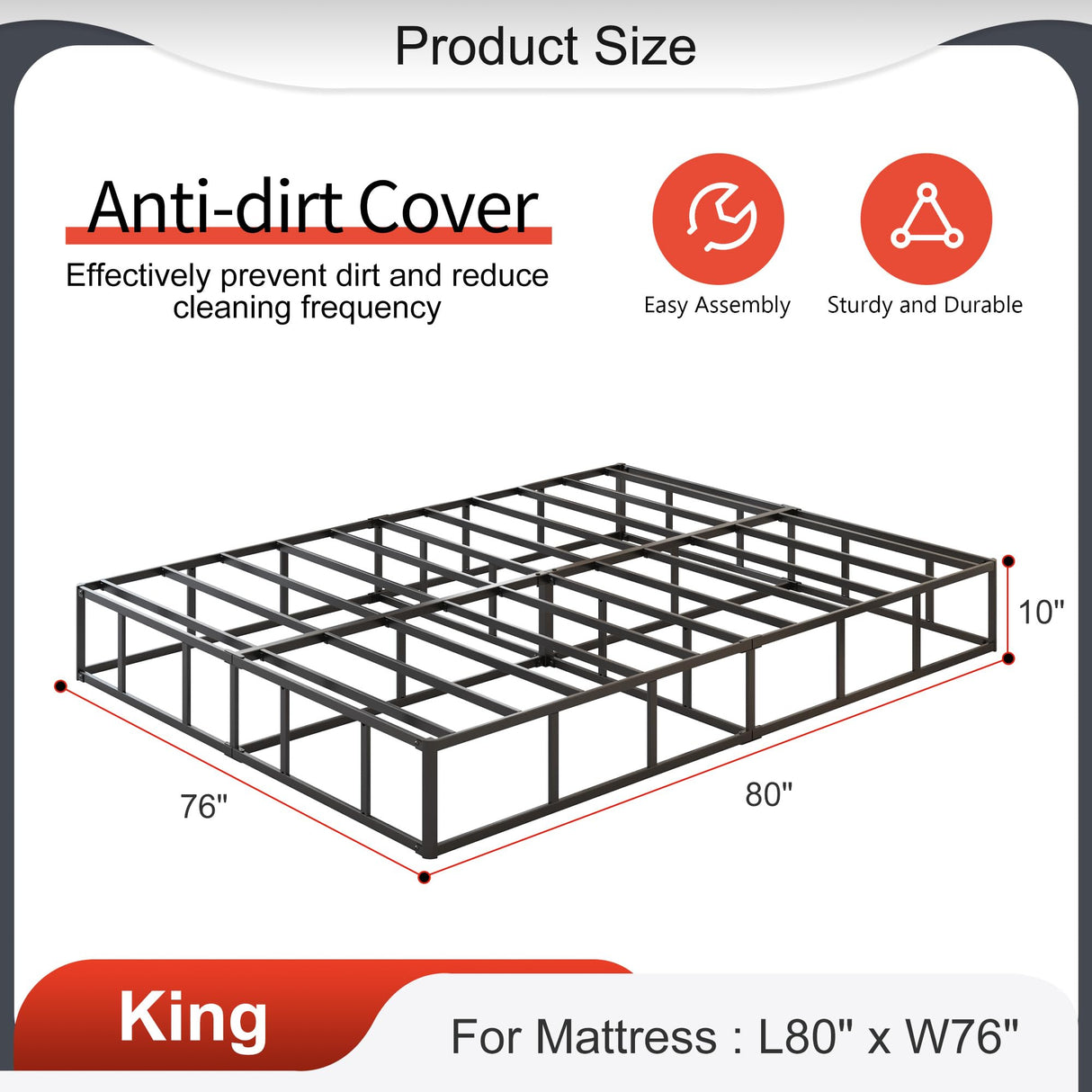 Yicensen 10 Inch High Profile King Box Spring Heavy Duty Metal King Size Box Spring with Fabric Cover, Sturdy Mattress Foundation, Easy Assembly, Noise Free, Black Yicensen