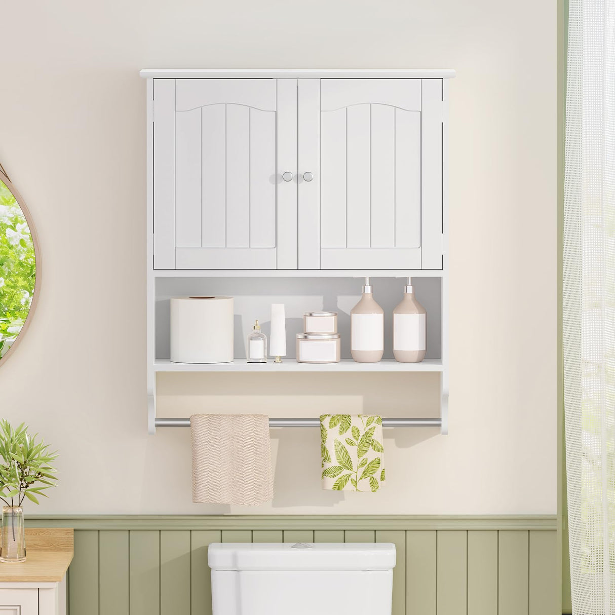 Iwell Bathroom Cabinet Wall Mounted with Towel Rack & Adjustable Shelf, Over The Toilet Storage Cabinet, Medicine Cabinet for Bathroom, White YSG005B Iwell