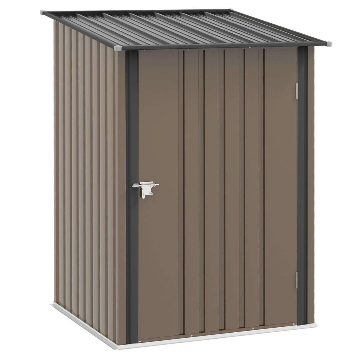Outsunny 3.3' x 3.4' Outdoor Storage Shed, Metal Garden Tool House with Sloping Roof and Lockable Door for Backyard, Bike, Patio, Garage, Lawn, Brown Outsunny
