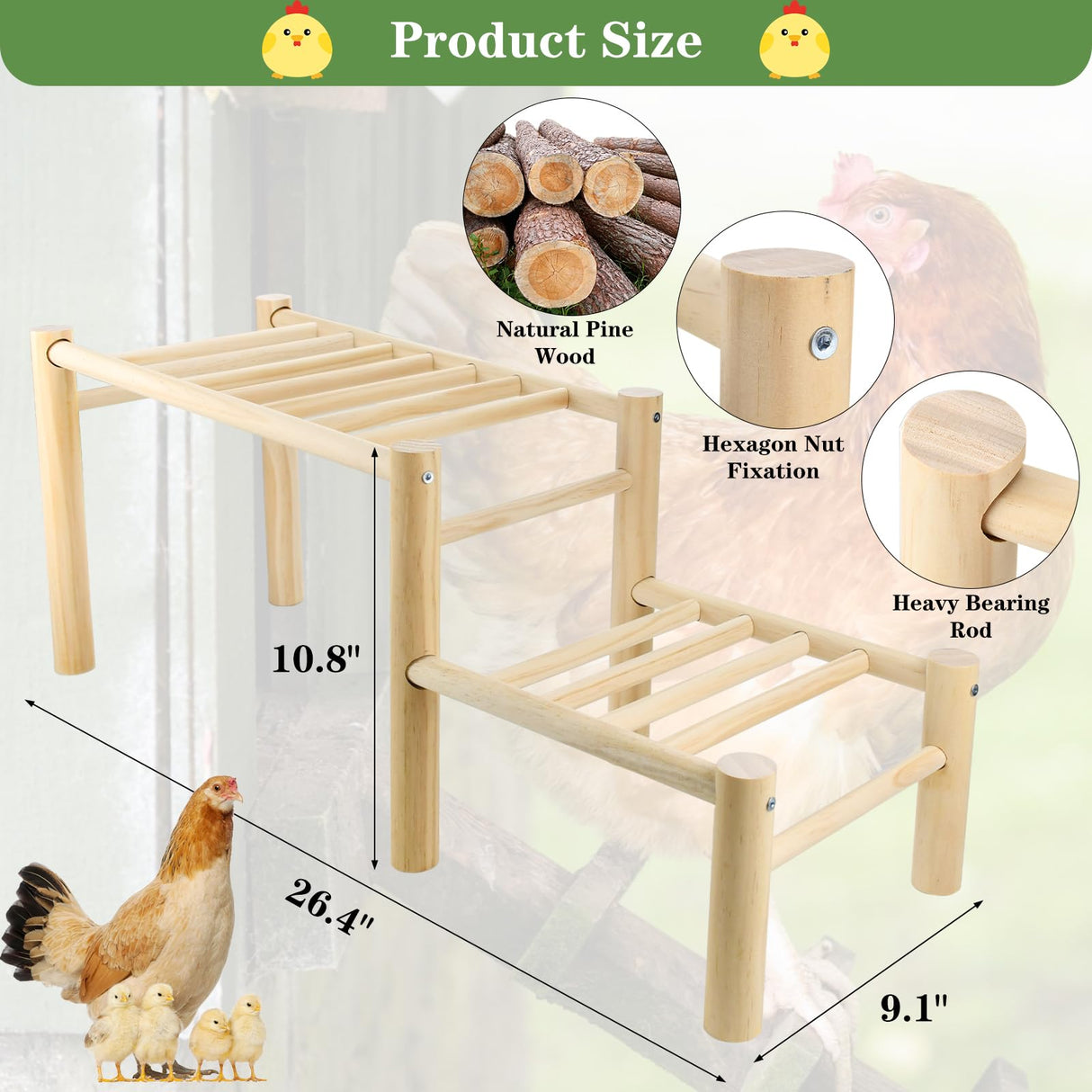 Vehomy Chicken Perch Chicken Roosting Ladder for Chicken Coop Chicken Roosting Bar Chicken Jungle Gym Chicken Toys for Hen Poultry Vehomy