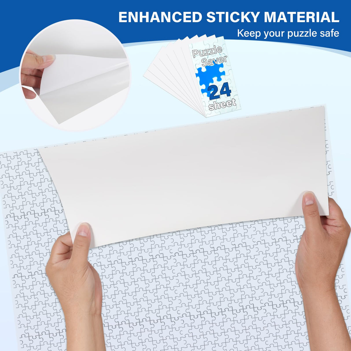 Puzzle Glue Sheets for 1000-Pieces, 24pcs Puzzles Saver Sheets, Easy Peel and Stick Jigsaw Sticker Sheets, No-Clean Puzzle Glue Stickers, Gifts for Puzzles Lovers KOSTBAR