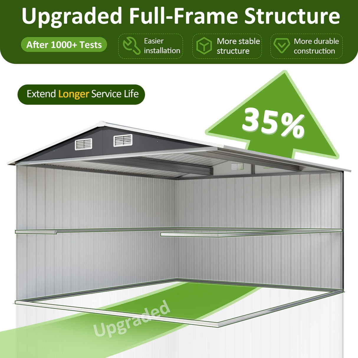 DAUSOLA 10x12 FT Outdoor Storage Shed, Metal Garden Tool Shed with Updated Frame Structure and Lockable Doors, Ideal for Backyard Garden Patio Lawn, Grey DAUSOLA