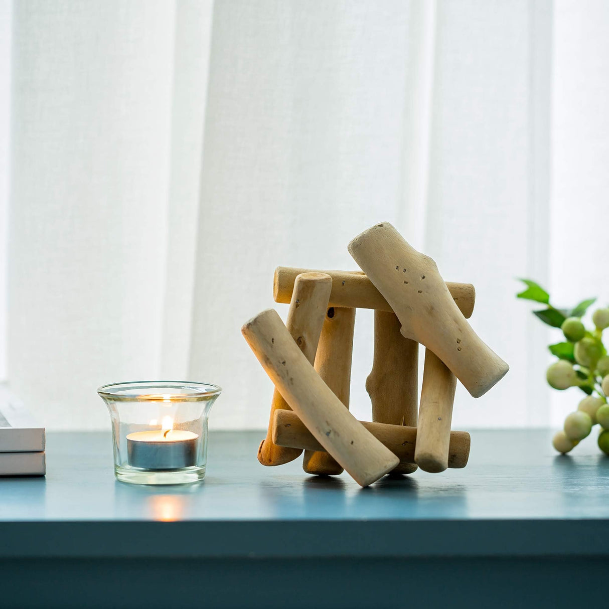 Sziqiqi Handmade Wooden Tea Light Candle Holder with Glass Cup Rustic Country Coastal Style for Farmhouse Home Decoration Home Altar Decoration Holoday Wedding Decoration Sziqiqi