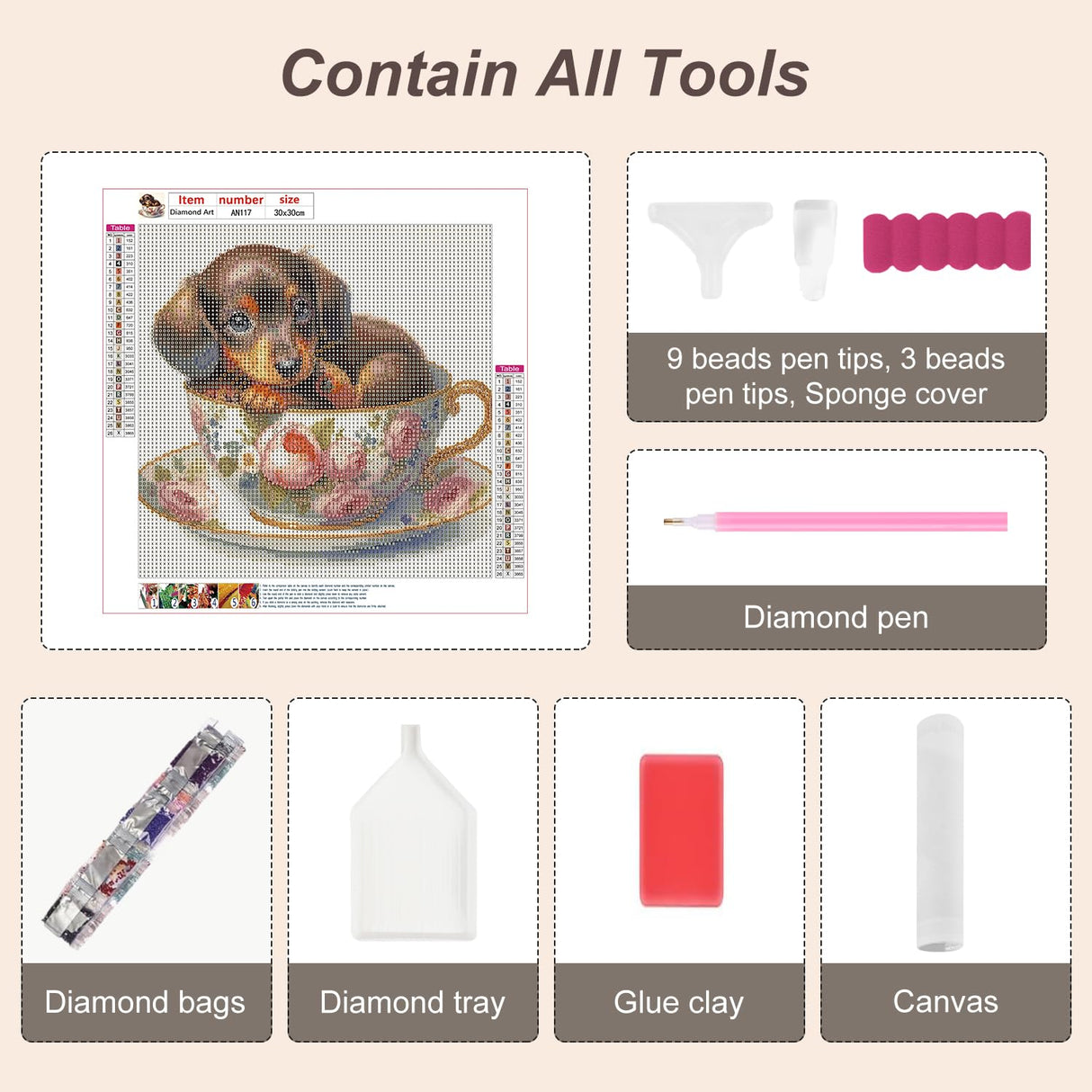 Anuver Dog Full Drill Diamond Art Kits for Beginner, DIY Diamond Painting Kits for Home Wall Decor, 12x12 Inch, Diamond Painting Kits for Adults Anuver