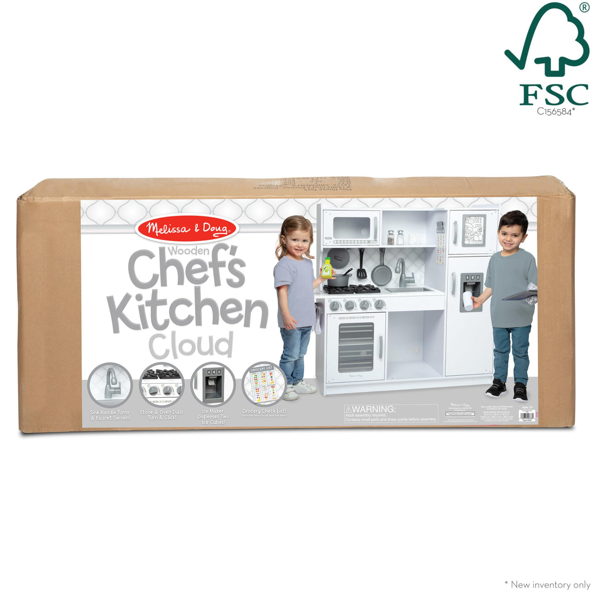 Melissa & Doug Wooden Chef's Pretend Play Toy Kitchen With Ice Cube Dispenser - Cloud White Kids Playset for Toddlers and Kids Ages 3+ Melissa & Doug