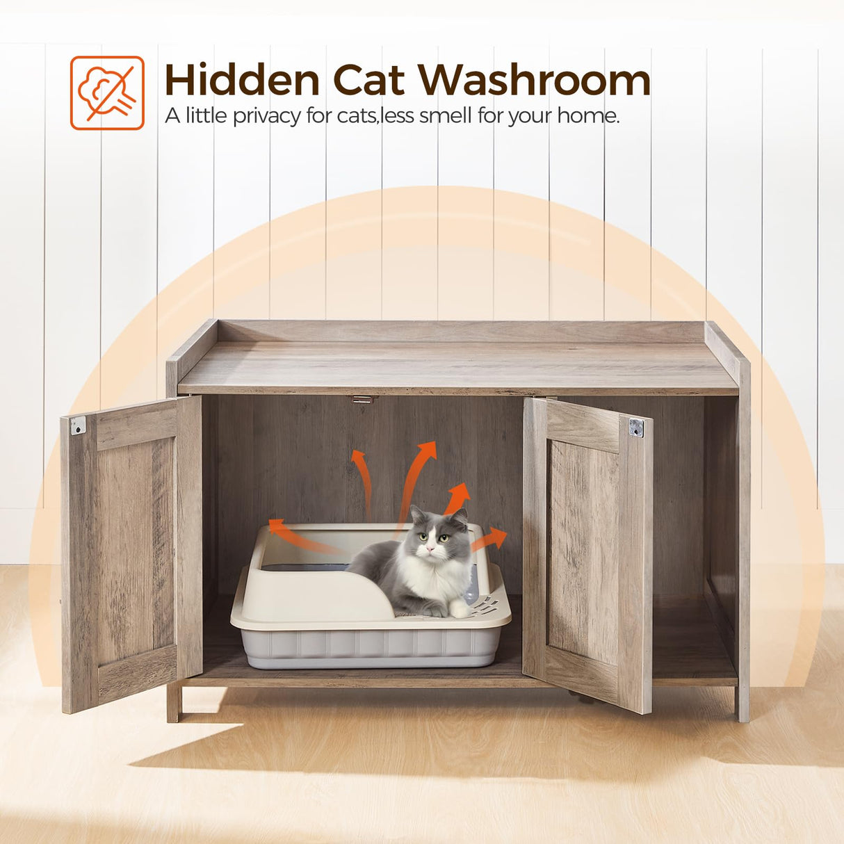 MAHANCRIS Cat Litter Box Enclosure, Hidden Litter Box Furniture with Divider, Wooden Cat Washroom Storage Cabinet Bench, Indoor Cat House as End Table, for Living Room, Bedroom, Greige CWHG2501Z MAHANCRIS