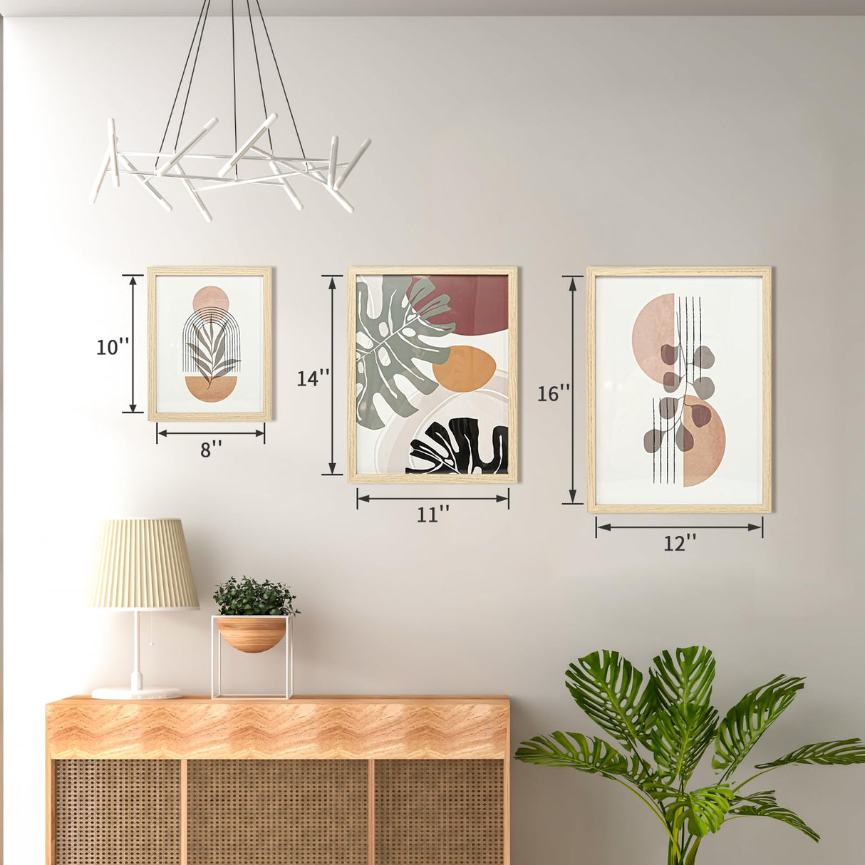 Art3d Framed Boho Wall Art Set of 4 for Wood Aesthetic Wall Decor for Living room Kitchen Hallway Bedroom, Neutral Botanical Wall Prints Art3d
