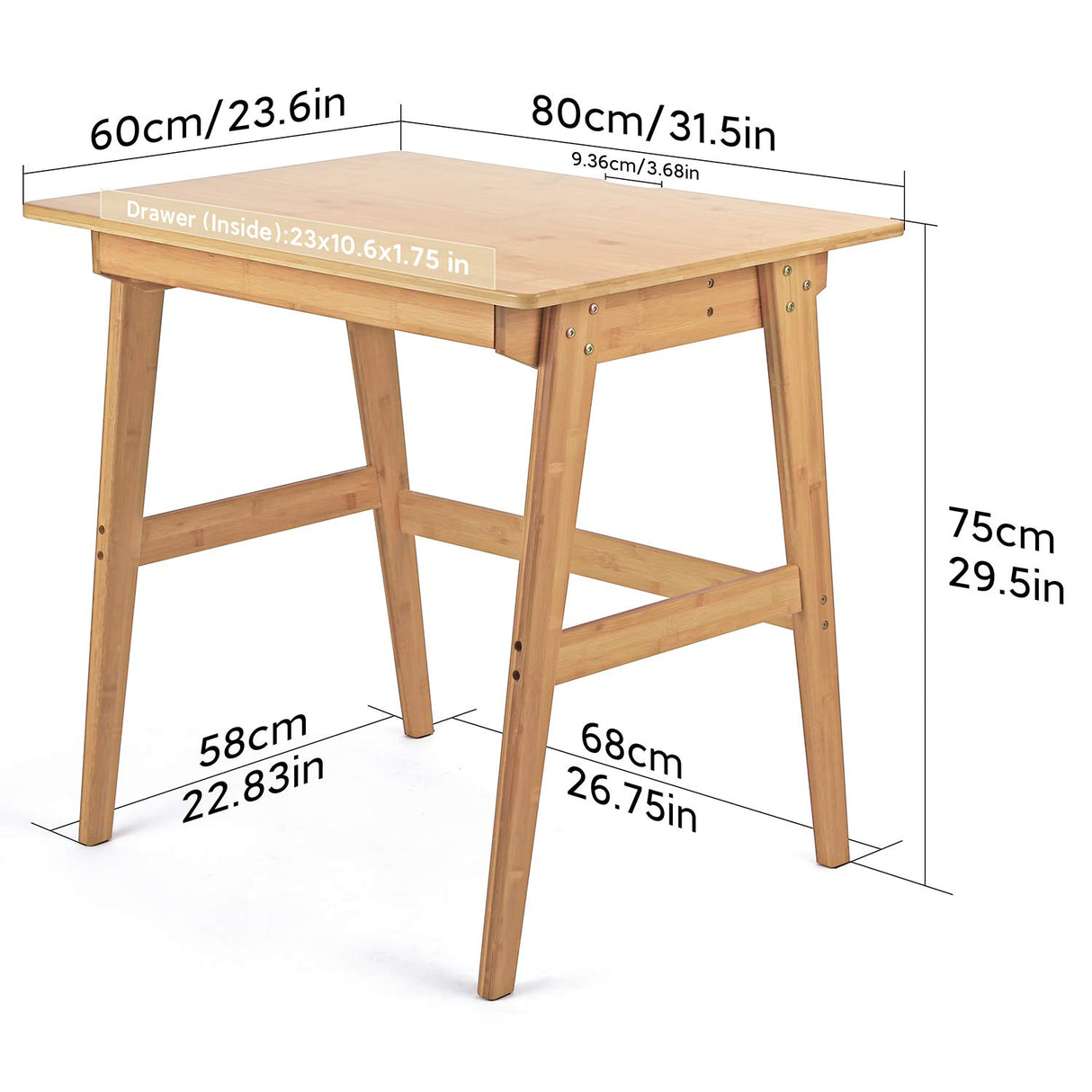 Nnewvante Writing Computer Desk 31.5" Bamboo Home Office Table with Large Drawer, Modern Furniture Simple Study Makeup Workstation Nnewvante