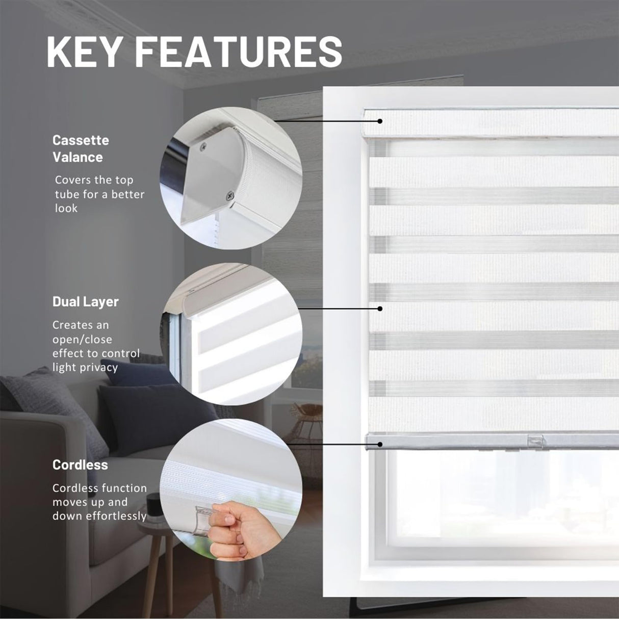 CHICOLOGY Zebra Blinds , Roller Window Shades , Blinds for Windows , Roller Shades for Windows , Window Shades for Home , Window Shades , Pull Down Shades for Windows , 29"W X 72"H , Basic Arctic CHICOLOGY