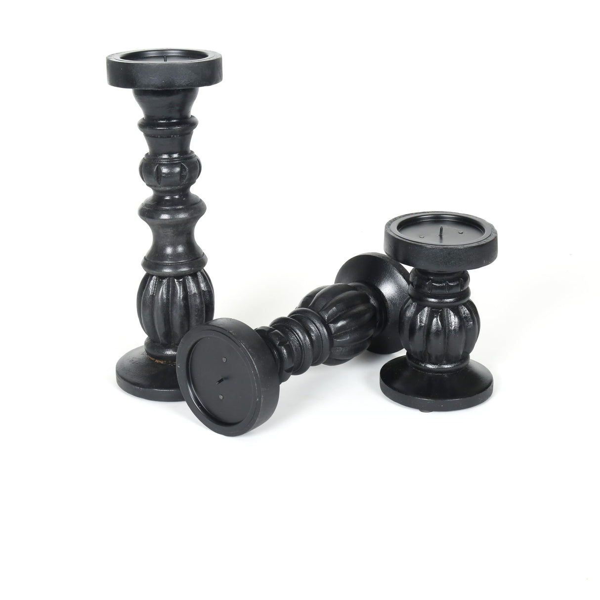 Farmhouse Wooden Candle Holders for Pillar Candles Set of 3, Rustic Wood Candle Holder Table Centerpiece Decor, 12'' 9'' 6'' Ball Design Tall Candle Stand Decorative, Black The Wooden Town