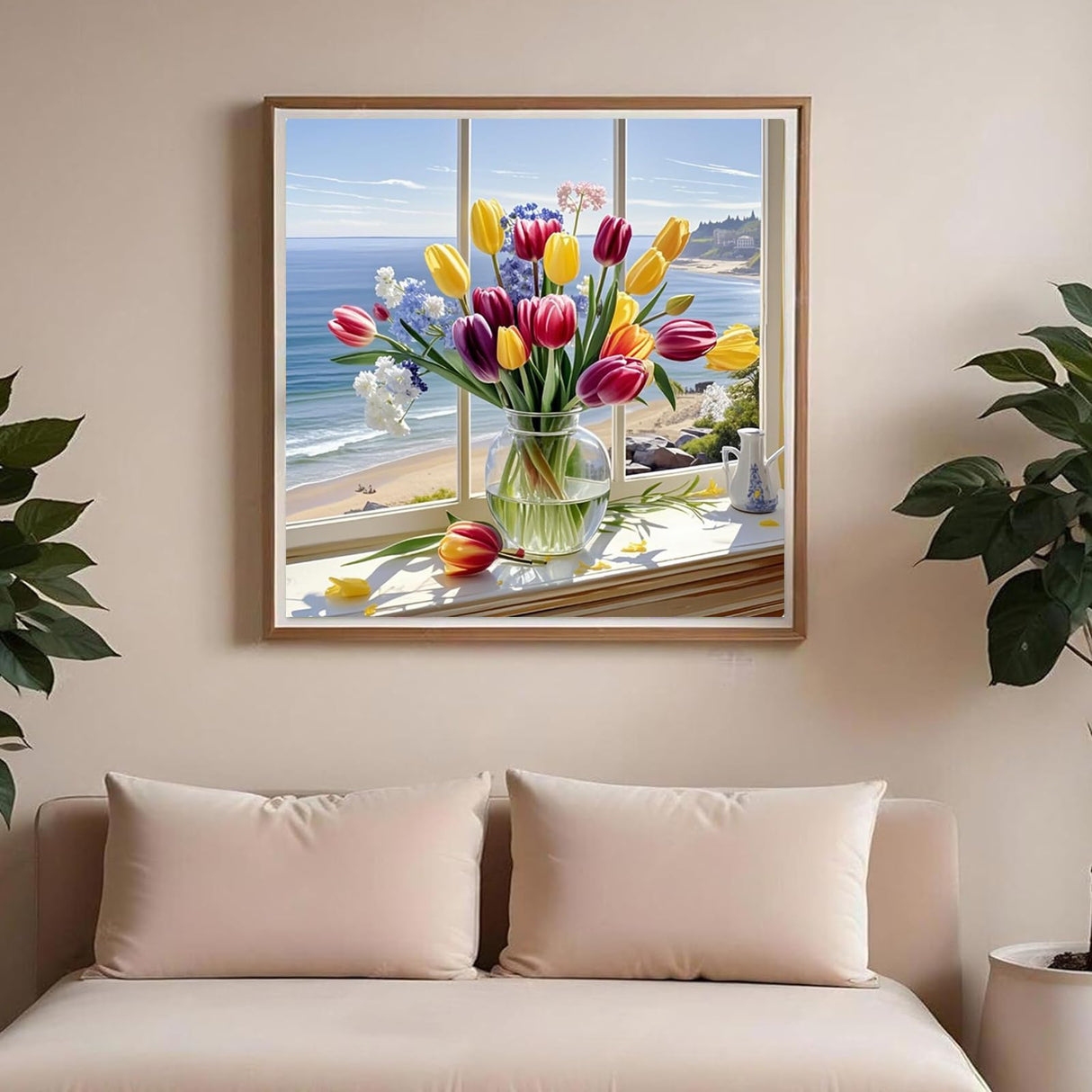 Diamond Painting Kits for Adults,Windowsill Tulip Diamond Art Kits for Beginner,DIY Full Drill Diamond Painting Flower Gem Art and Crafts, 5D Diamond Painting Flowers12x12IN DIYDECORFUN