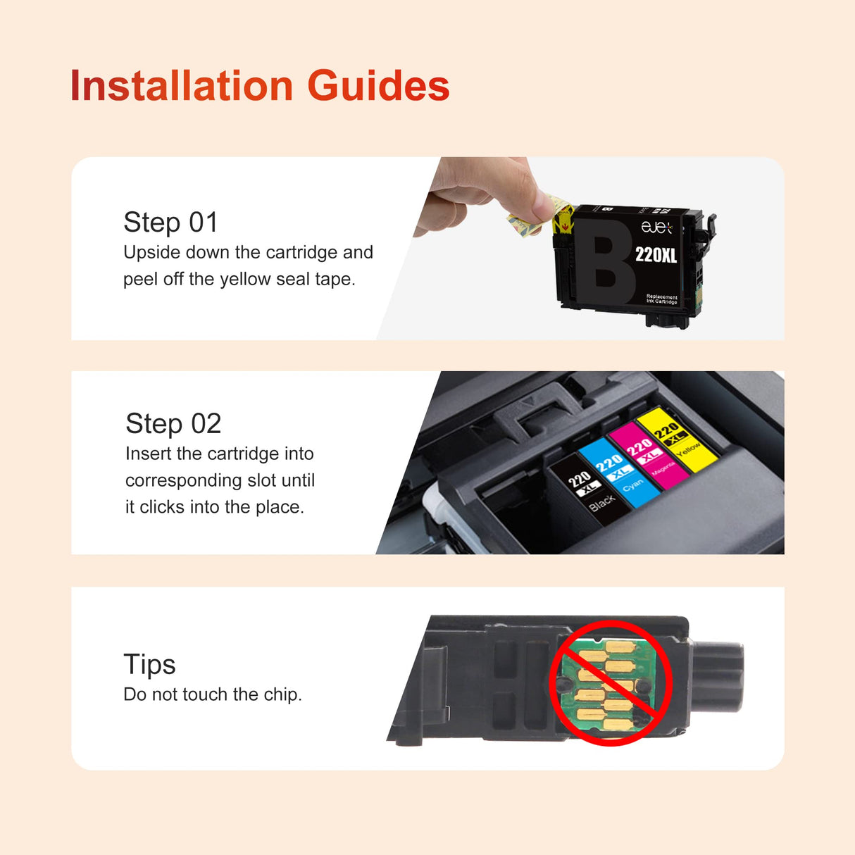 ejet Ink Cartridge Replacement for Epson 220 XL Combo Pack 220XL Ink Cartridges for Epson Printer WF-2630 WF-2650 WF-2660 WF-2750 XP-420 XP-320 (2 Black, 2 Cyan, 2 Magenta, 2 Yellow), Remanufcatured ejet