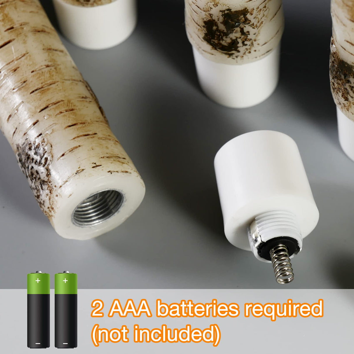 Eywamage Short Birch Bark Flameless Taper Candles with Remote, Flickering Wood LED Wax Candlesticks Set of 6 Eywamage