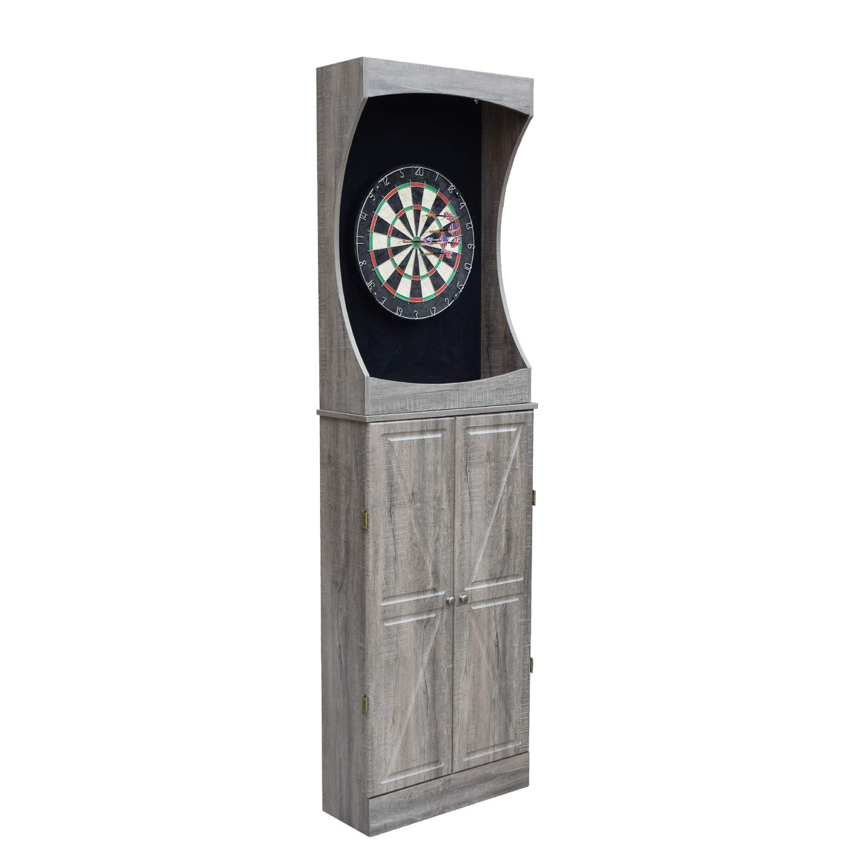 Hathaway Westwood Free-Standing Set-Includes 18, Steel-Tip Darts-Perfect for Family Game Rooms, Basements, Home Bars Dartboard Cabinet, Driftwood Hathaway