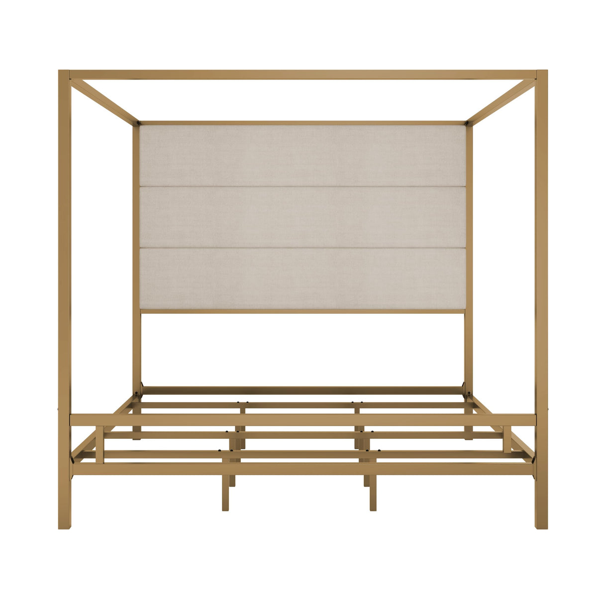 LUMISOL King Size Canopy Bed Frame, Modern Canopy Bed with Tall Velvet Fabric Upholstered Headboard Metal 4-Poster Bed Frame, Box Spring Needed, Gold LUMISOL