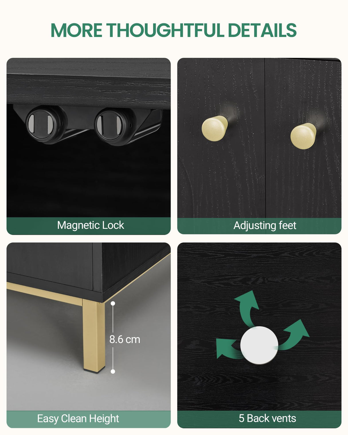 Hzuaneri Cat Litter Box Enclosure, Hidden Litter Box Furniture, Wooden Pet House Side End Table, Storage Cabinet Bench, Fit Most Cat and Litter Box, Living Room, Bedroom, Black and Gold CB81204G Hzuaneri