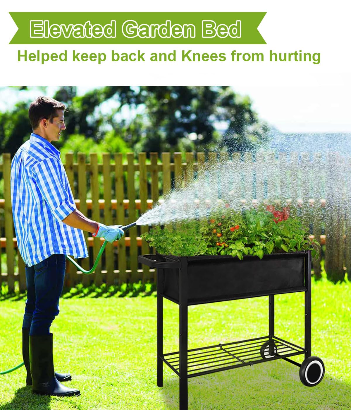 Fiwithy Raised Garden Bed with Legs for Outdoor Plants, Standing Elevated Planter Box Cart on Wheels for Vegetables Flower Herb Patio, Black Fiwithy