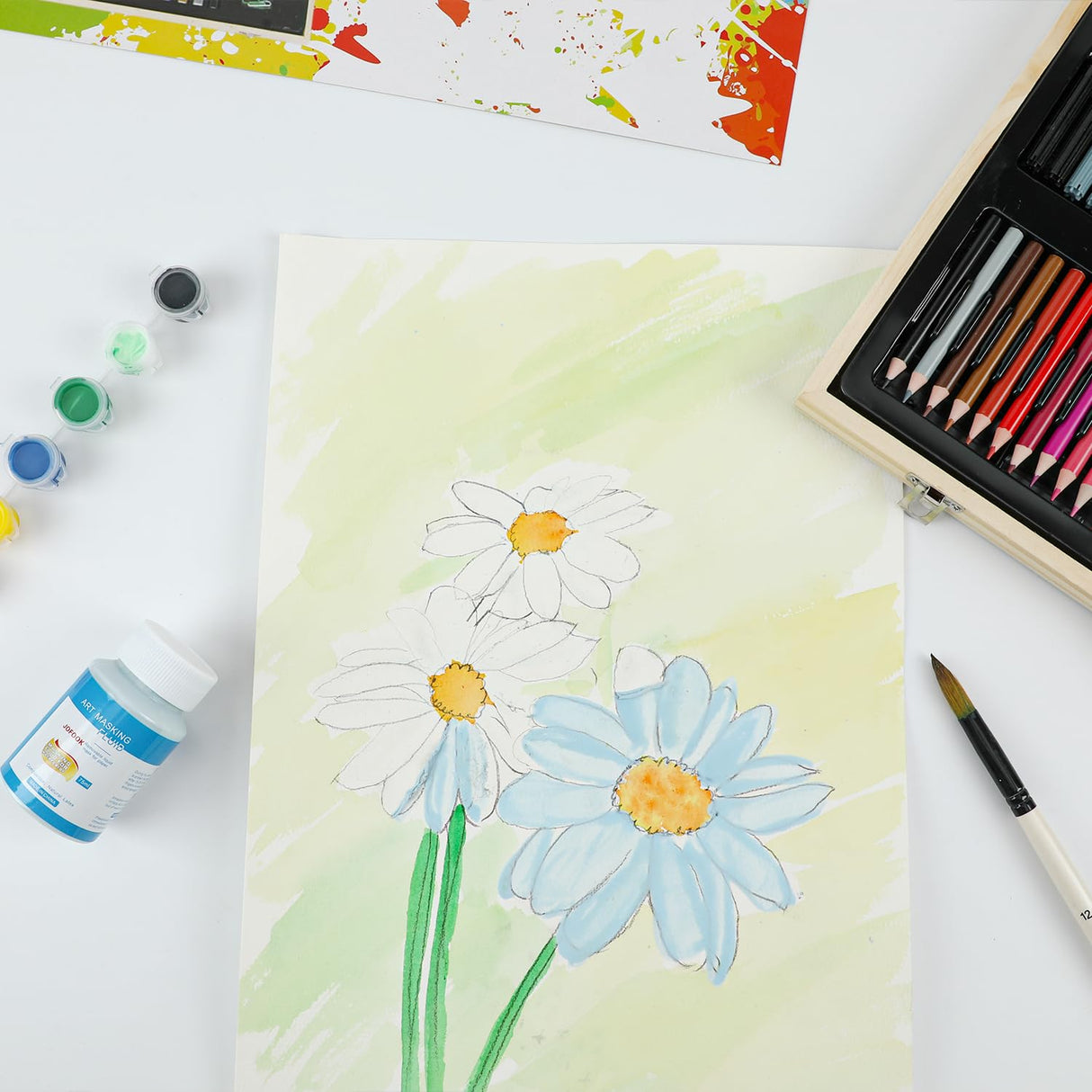 JOFOOK Liquid Latex Art Masking Fluid(5.3 fl oz) for Watercolor, Gouache Painting, Ink & Illustration, Arts Projects & Crafts Supplies Drawing Gum,Set of Two Bottles, Blue JOFOOK