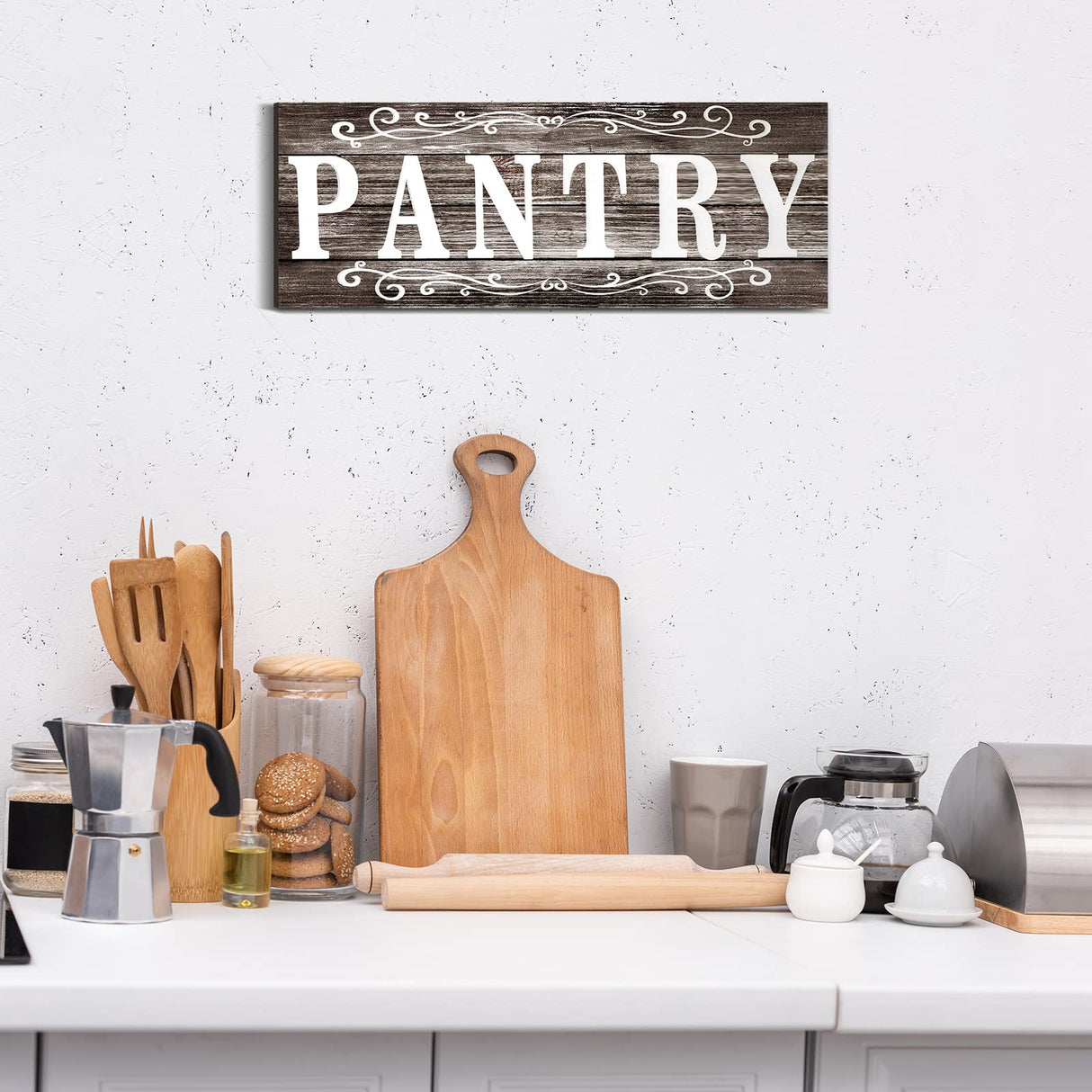 Pantry Sign Pantry Wall Decor Farmhouse Pantry Sign Wooden Rustic Pantry Sign Retro Pantry Hanging Sign Wooden Art Printed Decor for Home Pantry Room Holiday Decoration, 16 x 6 Inches (Gray) Jetec