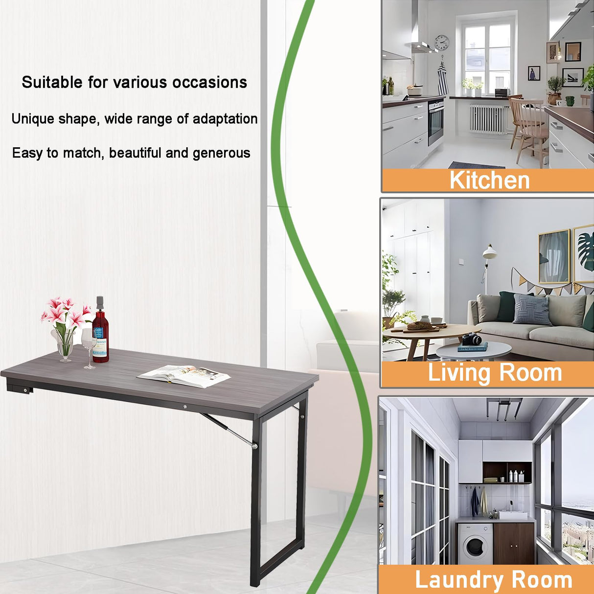 CQAEBGS 39.4"x19.7" Wall Mounted Folding Dining Table Laundry Folding Table, Fold Down Desk for Small Saving Spaces Floating Desk for Kitchen & Dining, Work Bench (Gray, 39.4"x19.7") CQAEBGS