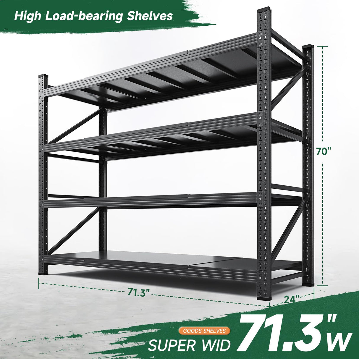 Letaya 71.3" W Metal Storage Shelves,5000LBS Heavy Duty Garage Shelving Units, 4 Tier Adjustable Utility Rack Shelf,Large Industrial Shelves,for Shop,Warehouse,Basement (71.3" W x 24" D x 70" H) Letaya