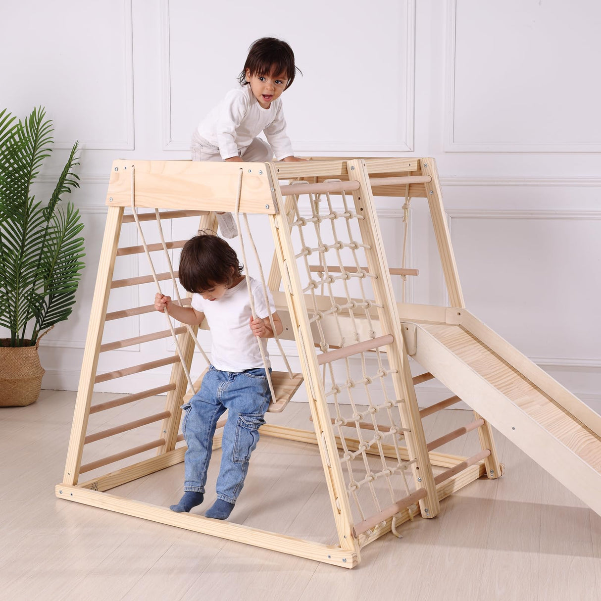 OOOK 8 in 1 Indoor Play Kids Gym,Indoor Kids Playground,Climbing Toys for Toddlers 3-8, Climber Playset with Slide, Climbing Rock/Net, Climbing Ladder, Monkey Bars, Rope Ladder,Swing OOOK