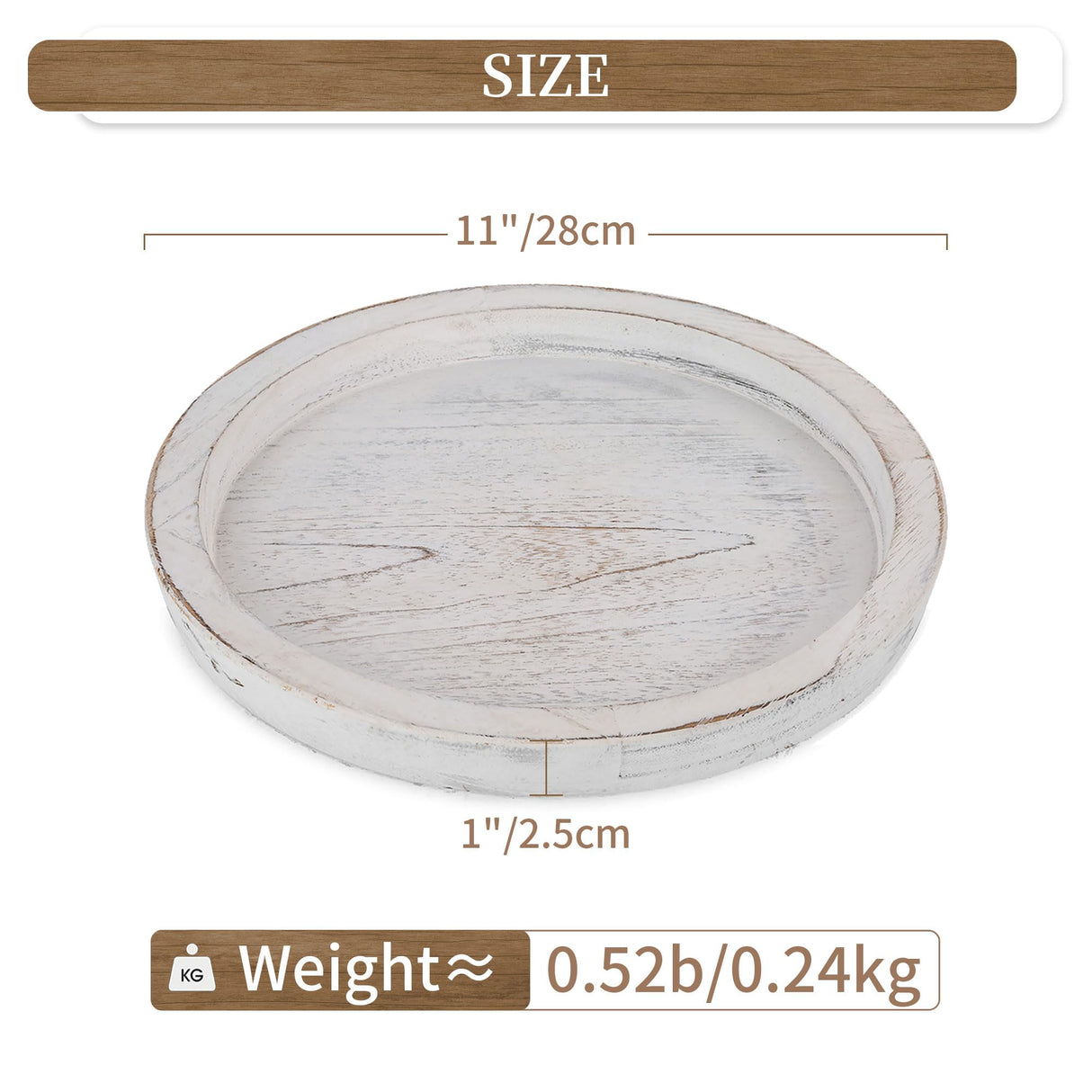 Hanobe Rustic Wooden Serving Tray: Round Wood Decorative Tray Rustic White Centerpiece Candle Holder Trays Farmhouse Ottoman Tray for Decor Kitchen Counter Home Decor for Coffee Table Hanobe