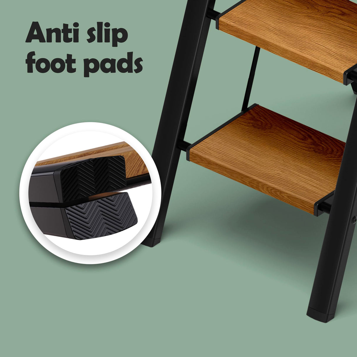 Taranta 3 Step Ladder,Aluminum Lightweight Folding 3 Step Stool with Anti-Slip Wide Pedal, 330lbs Capacity Step Ladder for Household,Kitchen,Office - BlackWoodgrain taranta