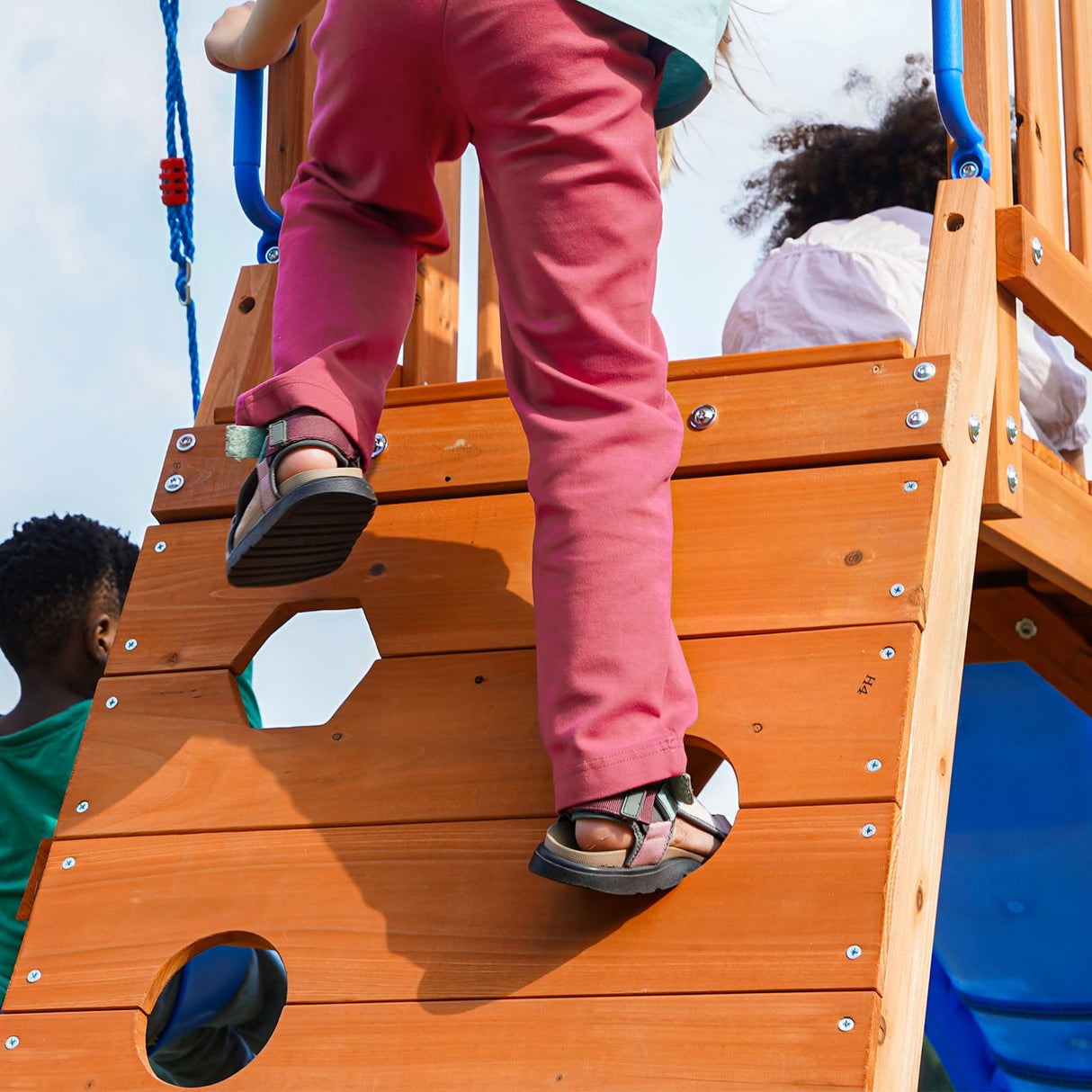 Dolphin Playground Wooden Swing Sets for Backyard, Playground Sets for Backyards with Slide, Sandbox, Climbing Wall, and 2 Belt Swings, Outdoor Playset, Backyard Playground Set, Ages 2-6 DOLPHIN PLAYGROUND T