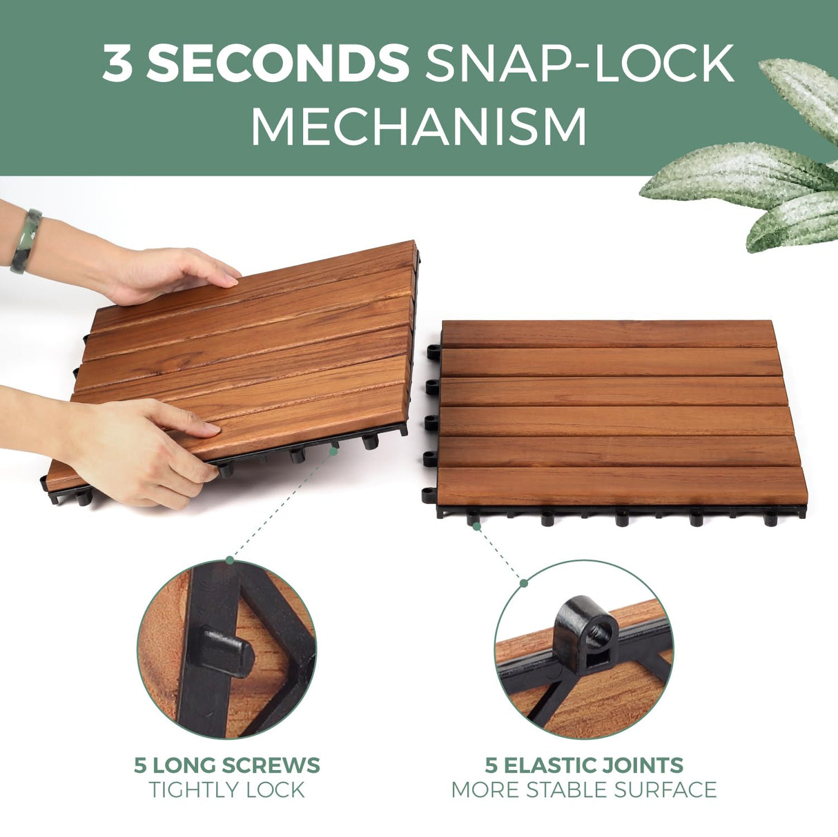 Teak Interlocking Deck Tile (Pack of 9,), Interlocking Patio Tile in Solid Teak Wooden Oiled Finish Waterproof All Weather Perfect for Indoor Outdoor (6 Slat, Teak Wood-9Pcs) RAKYTO